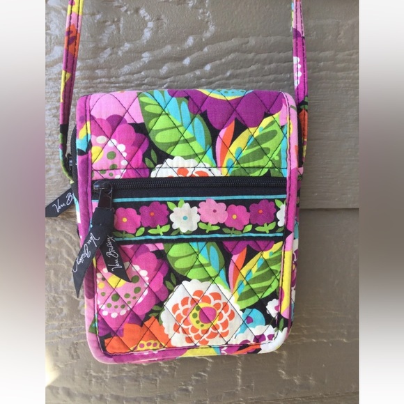 Vera Bradley Mini Hipster Crossbody Va Va Bloom Pink Purple Yellow Orgnizr Purse - Picture 1 of 6